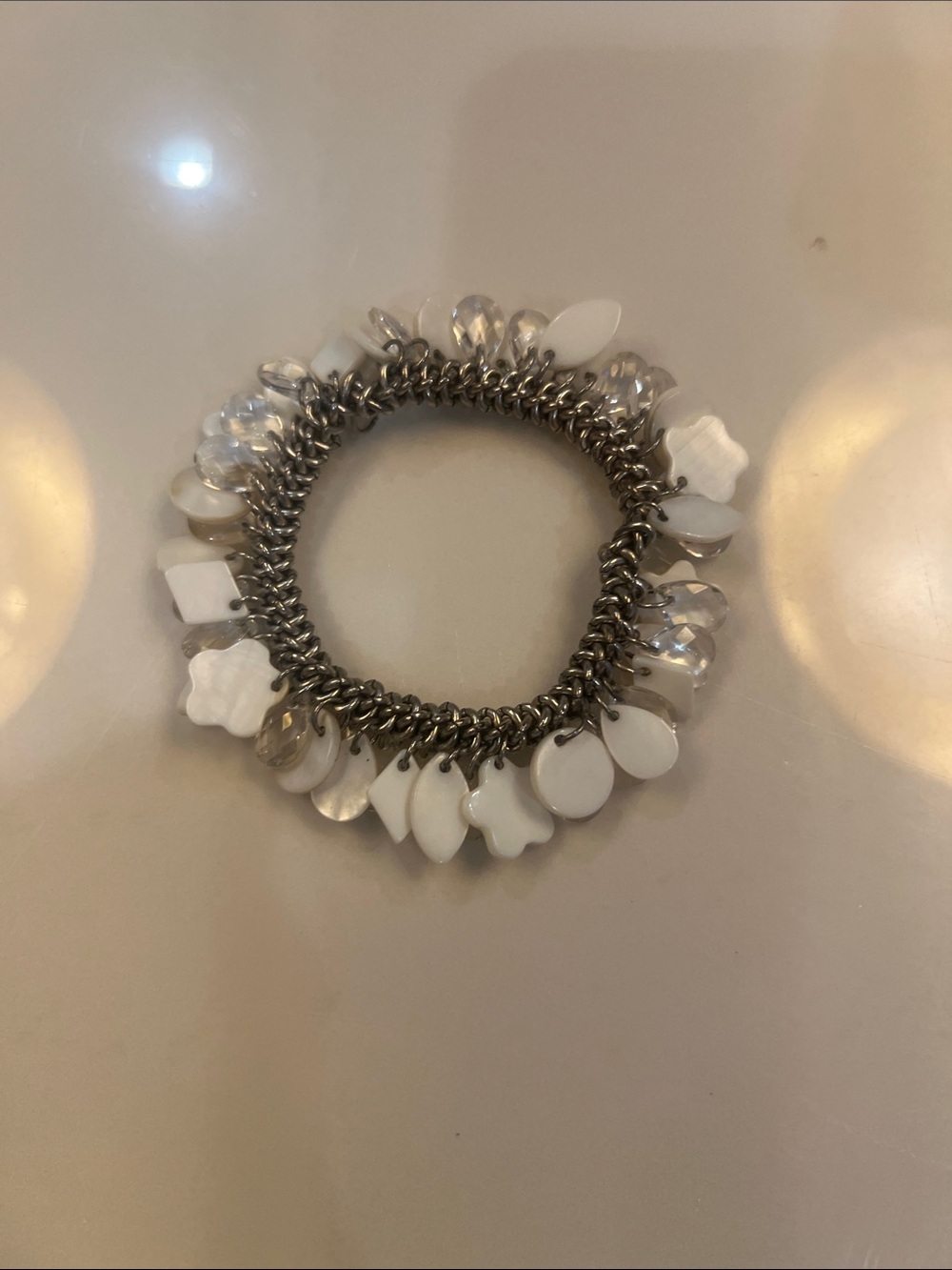 White & Silver Charm Bracelet Like New